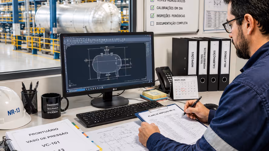 Gestão NR-13 com controle documental e conformidade de equipamentos pressurizados em planta industrial
