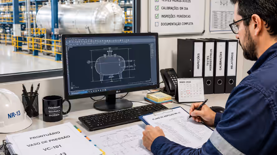 Gestão NR-13 com controle documental e conformidade de equipamentos pressurizados em planta industrial