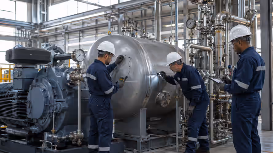 Inspeção compressor de ar comprimido com ultrassom e conformidade NR-13 na casa de compressores industrial